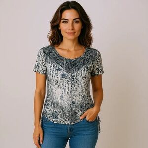 Style & Co Studded Soft Short Sleeve Western T-Shirt  Size PM